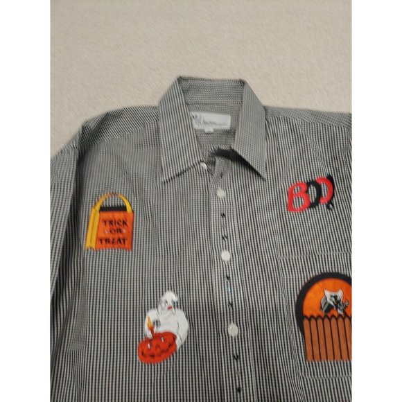 Mili Designs Button up Shirt Womens Medium Halloween Ghost‎ Black white Checked - Picture 6 of 15